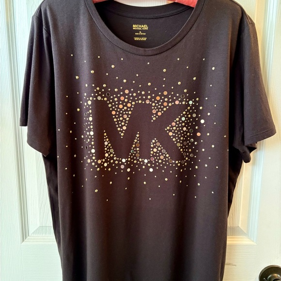 Michael Kors Tops - Michael Kors Black Tee with Gold Dot MK Logo